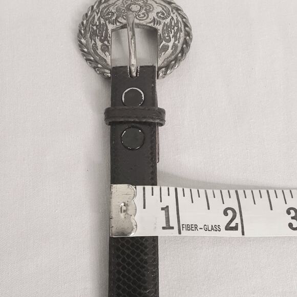 Serp Skinny Snake Skin Belt Womens XSmall Waist Darkest Brown 1993 Buckle Added - Picture 11 of 11